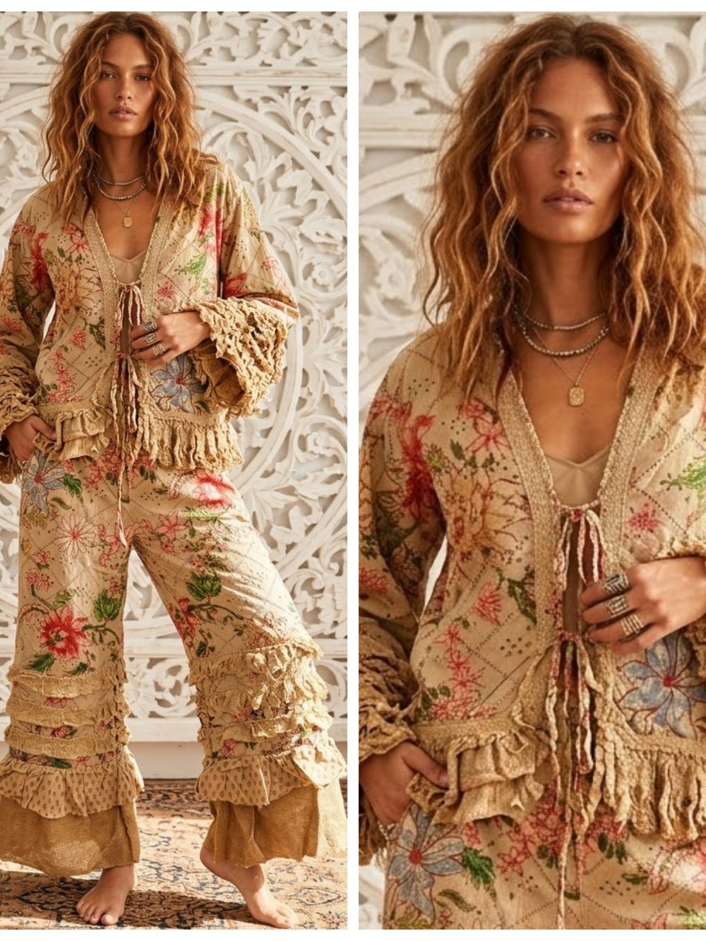 Rare Bird Tattered Flower Eyelit Ruffle Bohemian Jacket
